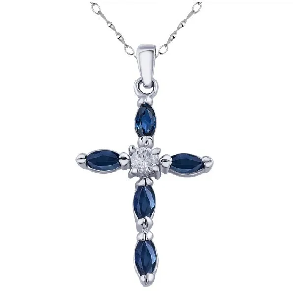 

Natural Sapphire Pendant Necklace 925 Sterling silver Woman Fine Elegant Gem Jewelry Girl Birthstone Cross Gift SP0616S
