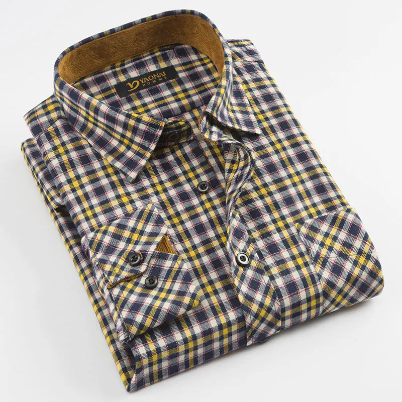 Beste MACROSEA Nieuwe mannen Casual Shirts Mannelijke Plaid Lange Mouw Vierkante Kraag Sociale Shirt Volledige mannen Shirts PJ