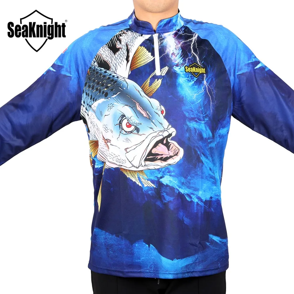 SeaKnight SK004 стоячий воротник Мужская одежда для рыбалки быстросохнущая летняя Защита от УФ-лучей футболка с длинным рукавом Рыболовный Жилет