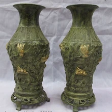 Bi002156 Китай классическая Бронза Медь Свинка Девять Дракон Редкие Дворец Ваза Пара