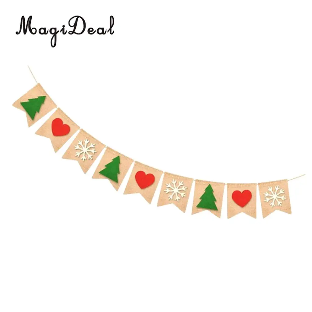 fityle Christmas Tree Heart Snowflake Burlap Linen Banner Garland Decoration Props