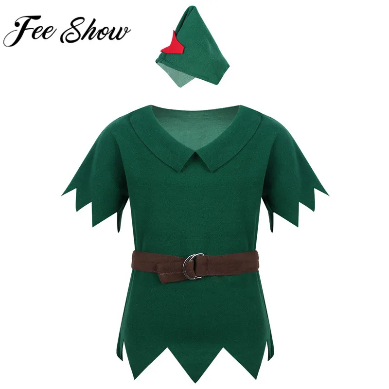 

2019 New 3 Piece Felt Drress Up Costume Pretend Play Peter Pan Halloween Kids Party Cosplay Custom Cartoon Boys Outfit Short