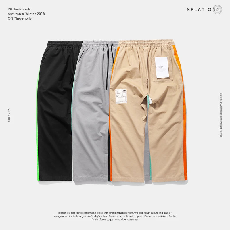 INFLATION Fluorescence Side Straight Casual Pants Streetwear Hip hop Swag Loose Fit Cargo Pants Cotton Brand Trousers 8863W