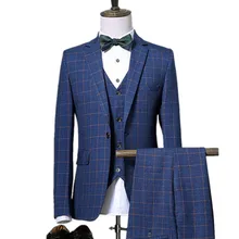 Blazers Pants Vest Sets / 2017 Spring Autumn New Fashion Suits / Men's Casual Business Plaid 3 Piece Suit Jacket Coat Trousers