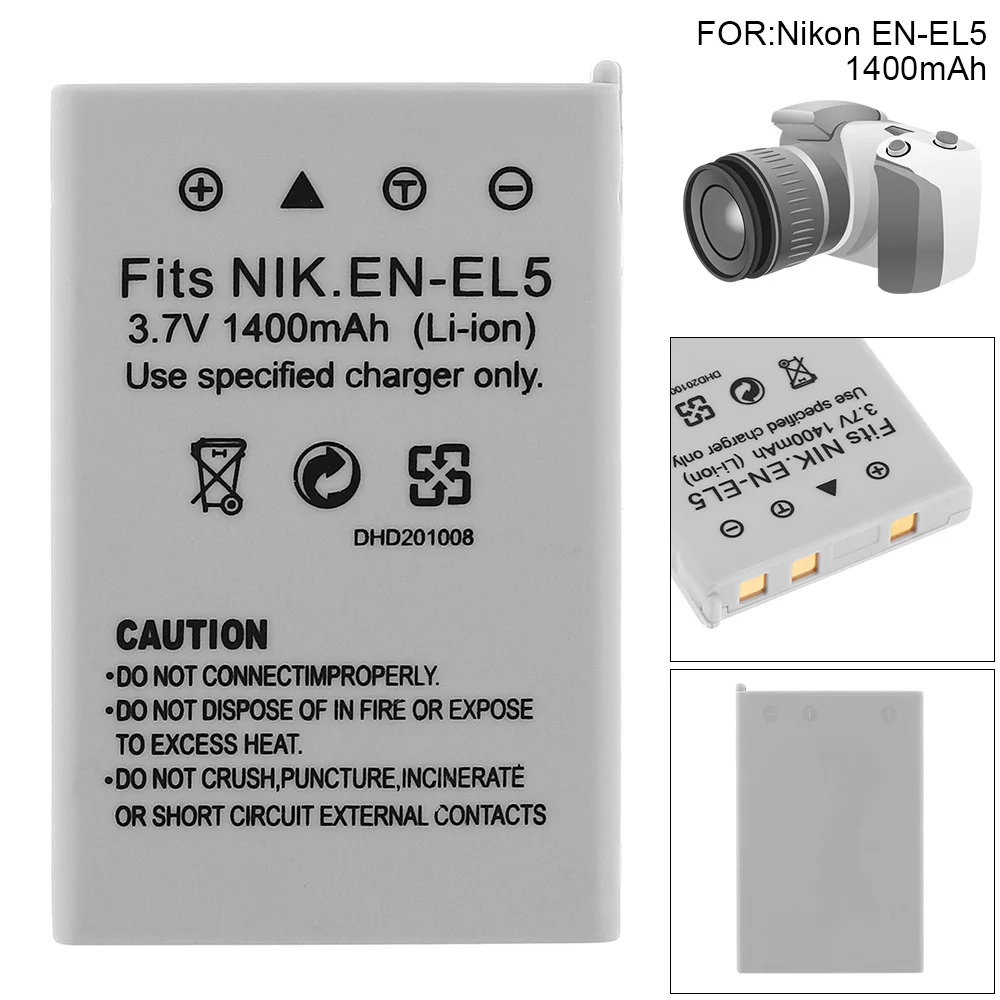 

3.7V 1400mAh EN-EL5 Li-ion Rechargeable Digital Camera Battery for Nikon Coolpix 3700 4200 5200 5900 7900 P3 P4 P5000 P6000