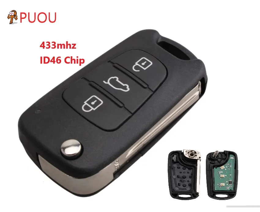 

3 Buttons Folding Remote Key for Hyundai Fob 433MHz Elantra 2010 2011 2012 2013 2014 2015 Chip ID46