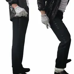 MJ Майкл Джексон черный Billie Jean артистов черные прямые брюки Повседневное укороченные джинсы эластичность лодыжки-Длина Штаны