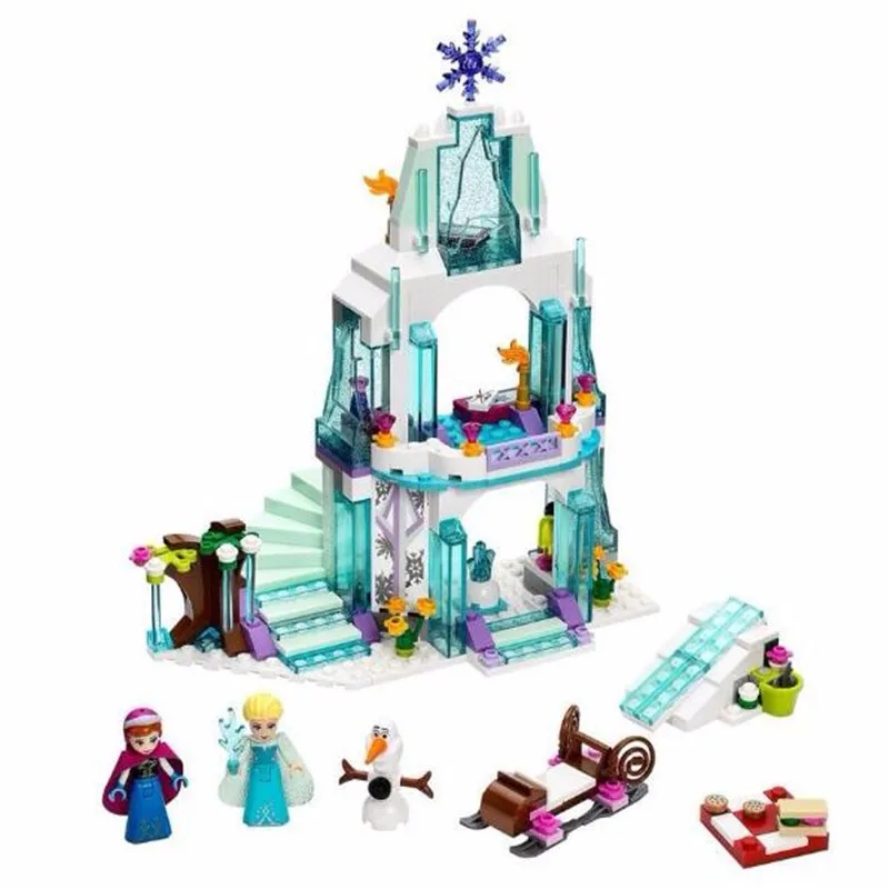 

2019 Girl Series Elsa Sparkling Ice Castle Model Anna Elsa Queen Kristoff Olaf Building Blocks with Girls Friends 41062 Toys