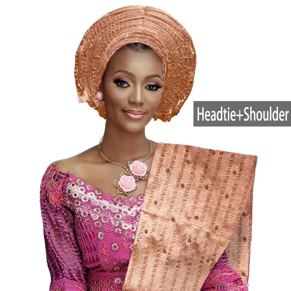 African aso oke gele headtie beaded headwrap Nigerian&African Wedding Party auto gele (12)