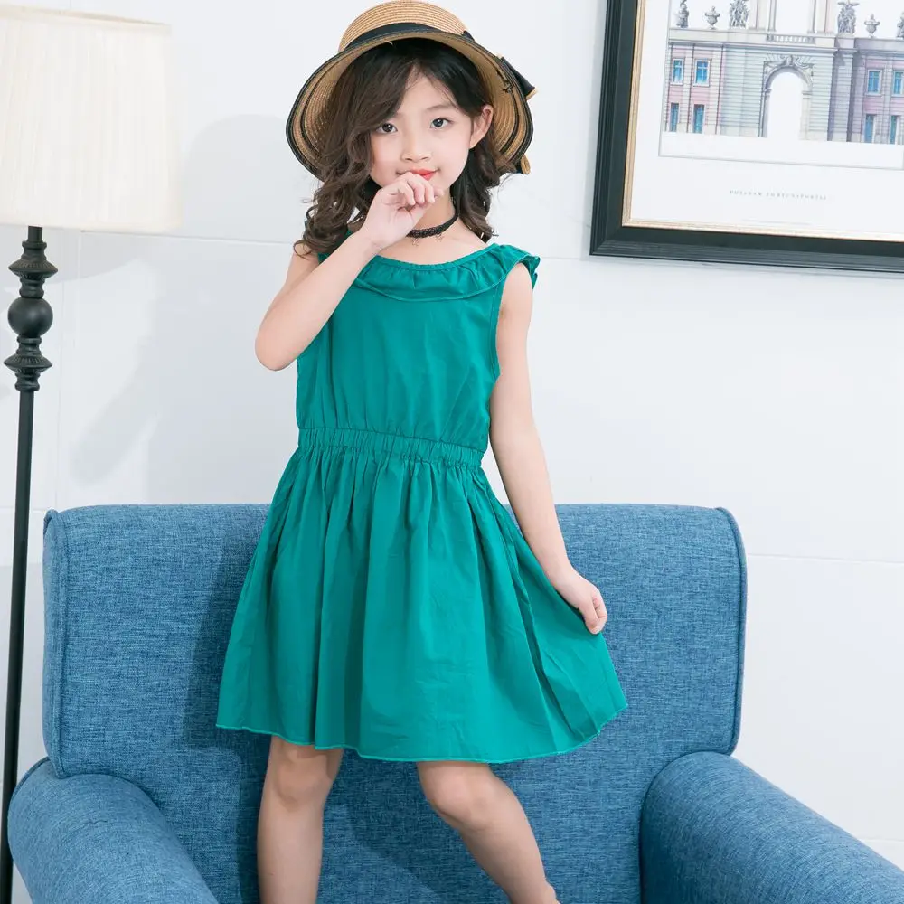 NEAT/платья для девочек, летняя коллекция, хлопковая детская одежда с круглым воротником, однотонное модное платье без рукавов с лацканами