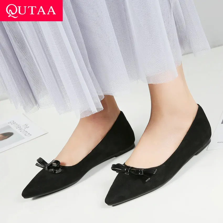

QUTAA 2019 Women Pumps Low Heel Fashion Women Shoes Pointed Toe Flock Slip on Elegant Casual Shoes Ladies Pumps Size 34-43