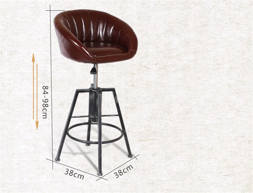 Подъемный поворотный барный стул Mordon 84-98 см регулируемый по высоте Железный вращающийся высокий барный стул из искусственной кожи мягкая спинка
