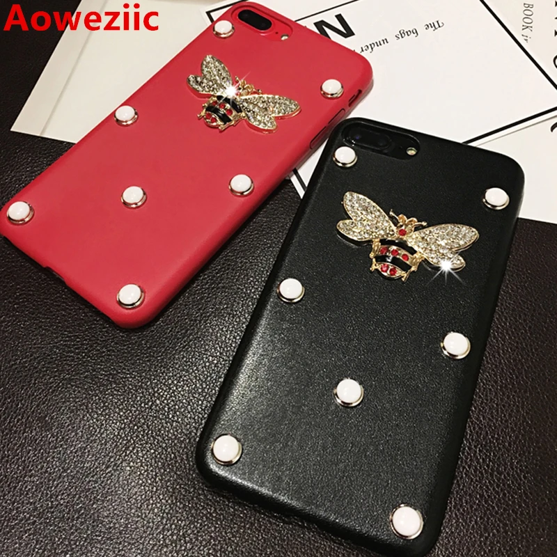 

Aoweziic Fashion For iPhoneX XS MAX XR 7 8Plus 6 6S Plus Kawaii DIY Bling Glitter Exquisite Crystal Bee Soft Leather Phone Cases