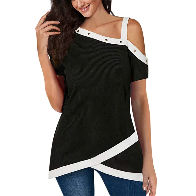 MUQGEW منحرف طوق برشام تي شيرت النساء الملابس 2019 زائد حجم قصيرة الأكمام قبالة الكتف قمم عارضة سيدة الصيف تيز