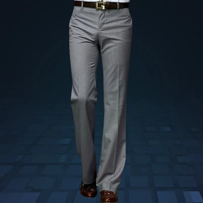 Новые расклешенные брюки Modis мужские летние прямые брюки от костюма Британский досуг свободные горячие ноги брюки деловые штаны для мужчин Размер 37 - Цвет: Gray