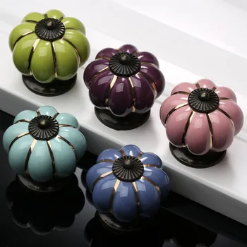 Vintage Furniture Handle Pumpkin Ceramic Door Knobs Cabinet Knobs and Handles for Furniture Drawer Cupboard Kitchen Pull Handle