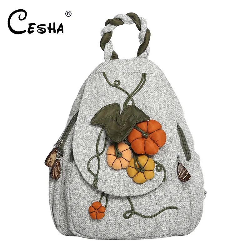 Mochila con estampado de calabaza 3D para mujer, bolso de hombro femenino bordado nacional, mochila de viaje para chicas