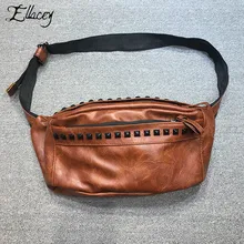 Винтаж с заклепками из искусственной кожи поясная сумка чёрный; коричневый подушка талии сумка мужской ремень Грудь сумка ремешок Кроссбоди сумка формы «банан»