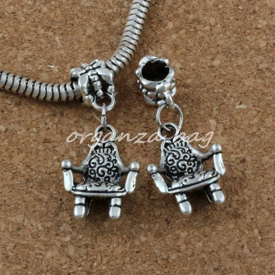 100pcs Antiqued Silver Alloy Chair Sofa Charm Big Hole Bead Fit Charm Bracelet Jewelry 13.5x 32.5mm A-181a