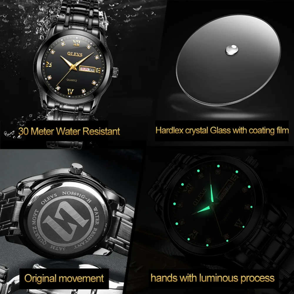 Мужские кварцевые часы horloges mannen черные наручные из нержавеющей стали с