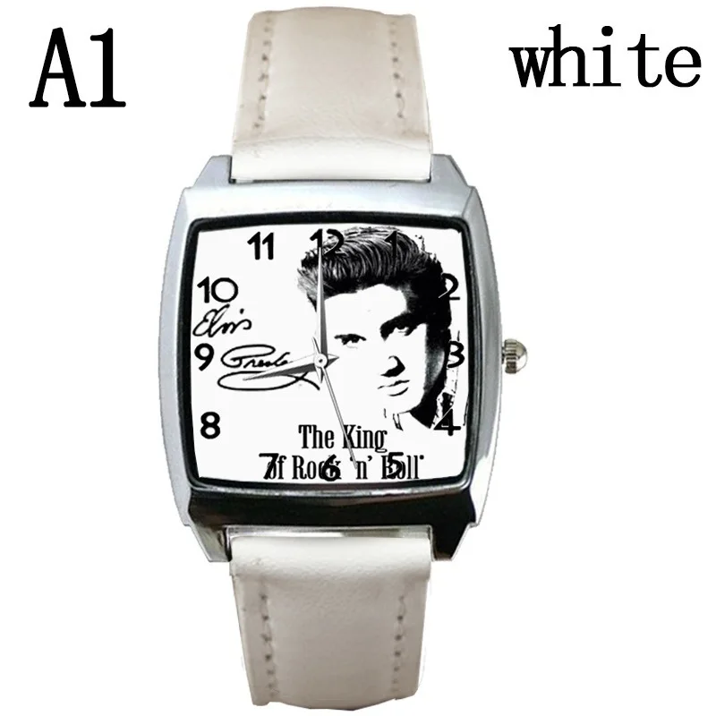 Часы кварцевые наручные часы новые модные стильные часы для мальчиков и девочек Elvis часы с Элвисом ремешок часы подарок - Цвет: white