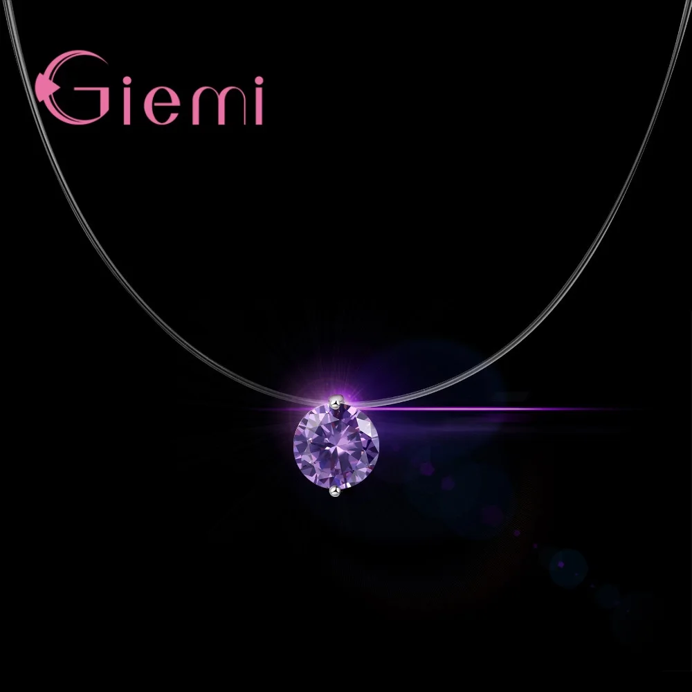 

Trendy 925 Sterling Silver Pendant Jewelry with Dazzling Zircon Necklace For Women And Invisible Transparent Fishing Line
