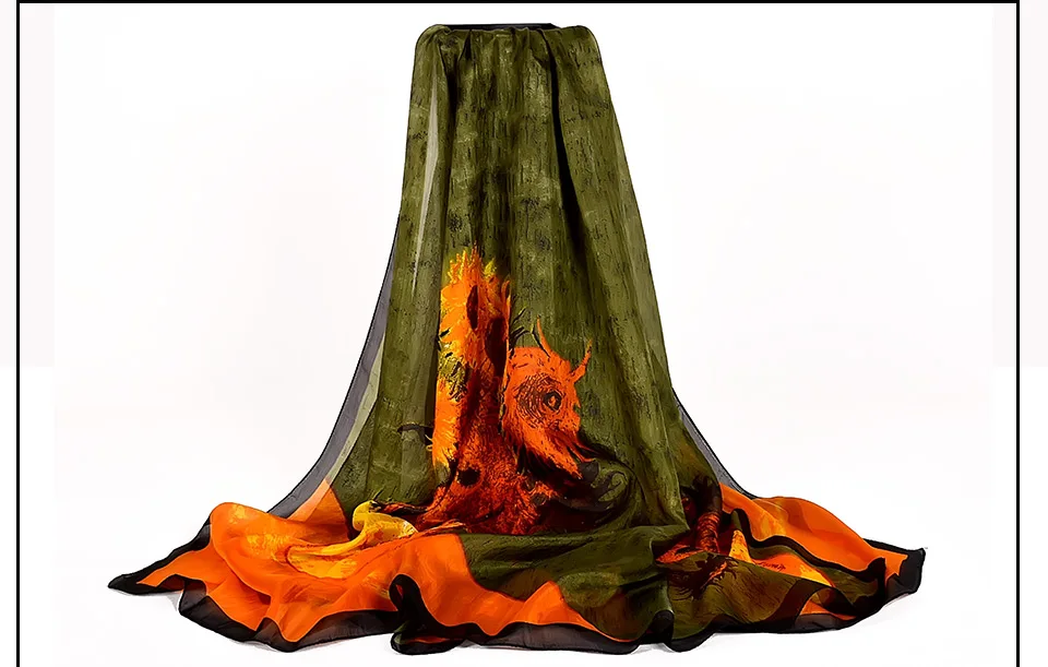 [BYSIFA] шелковый шарф для женщин Ван Гог подсолнух Дизайн Длинные шарфы брендовые аксессуары зимний шейный платок 180*110 см