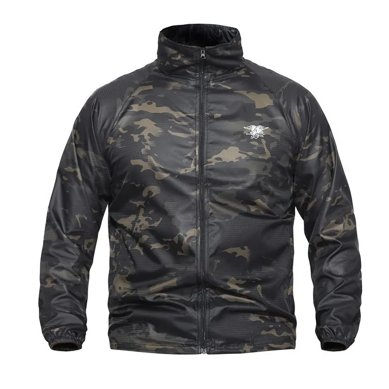 Легкая походная куртка с темно-синим уплотнением, Военная Тактическая камуфляжная куртка, водонепроницаемый тонкий дождевик с капюшоном, быстросохнущие куртки