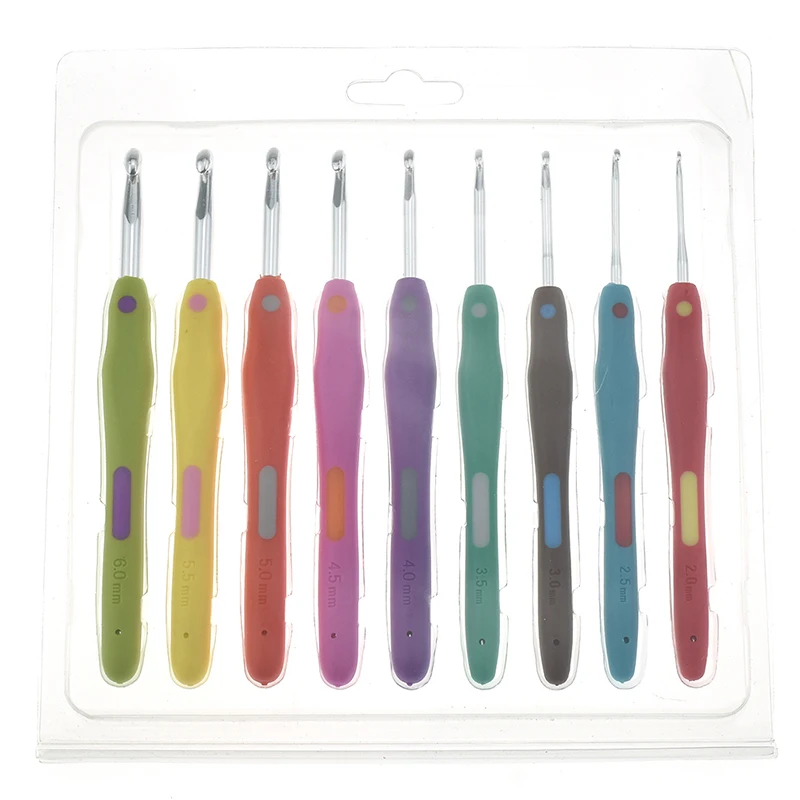 9pcs 2-6mm Mix Sizes Crochet Hook Set With Organizer Ergonomic Grip Crochet Hook Soft Rubber TPR DIY Handle Knitting Needles (1)