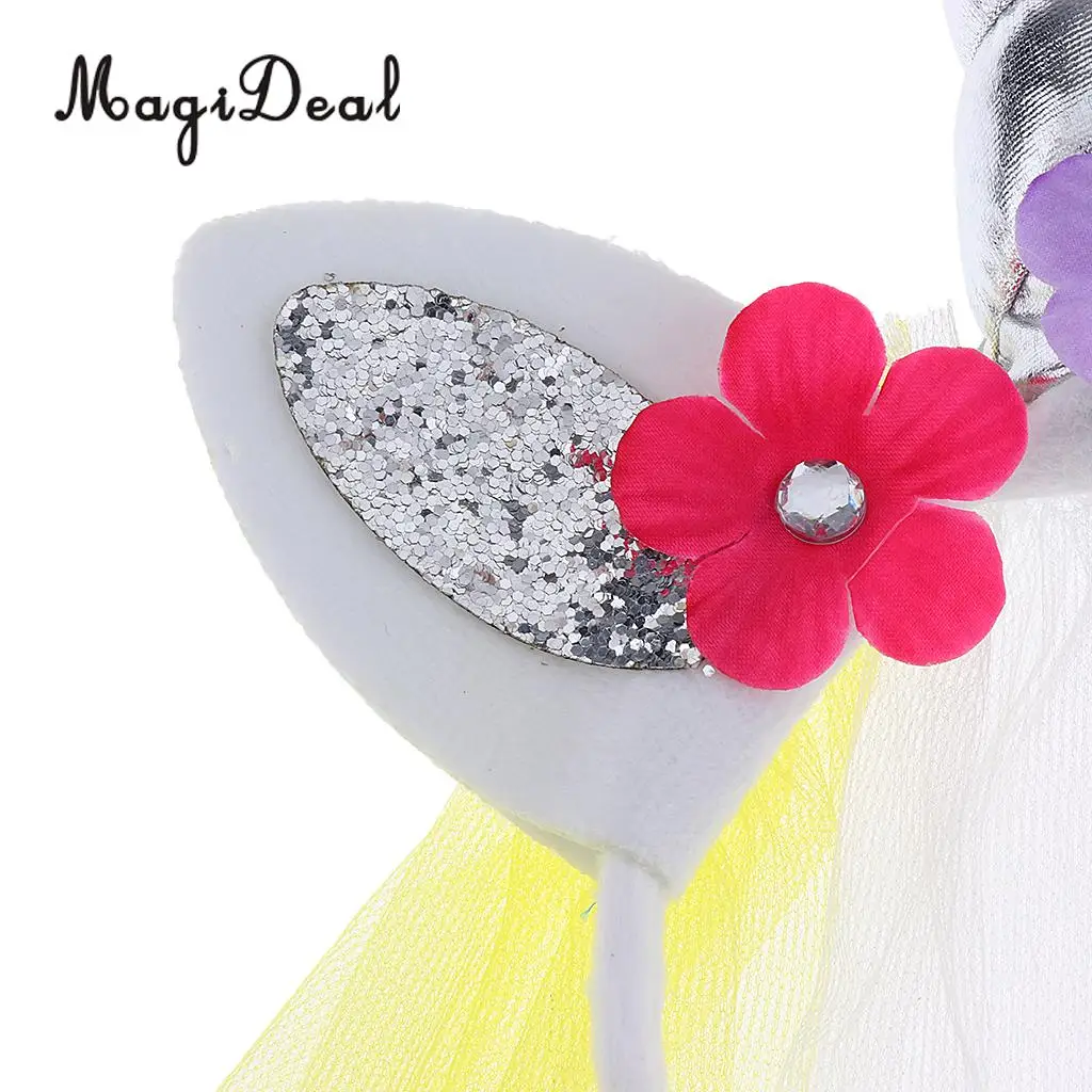 MagiDeal Unicorn Rose Flower Veil Headband Costume Cosplay Party Fancy Dress for Birthday Baby Shower Christmas Halloween Decor