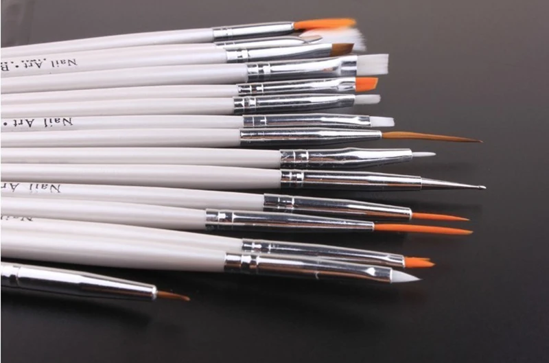 15pcset Nail Styling Tools Acrylic Brushes Kit For Manicure Kolinsky Professional Gel Nail Art White Handle Design Painting Pen-7