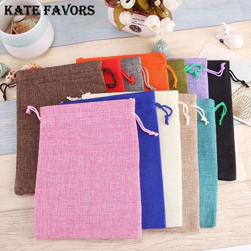 13*18CM Burlap Hessian Drawstring Bag Wedding Christmas Favour Gift