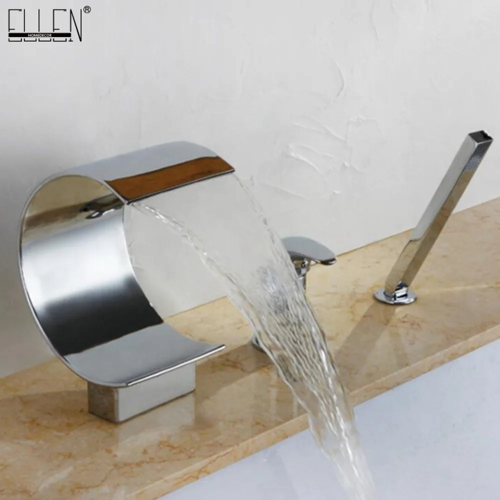 Смесители для ванной 3 отверстия водопад, набортный кран комплект из 3 предметов горячей и холодной воды смесителя с ручной душ ELK073
