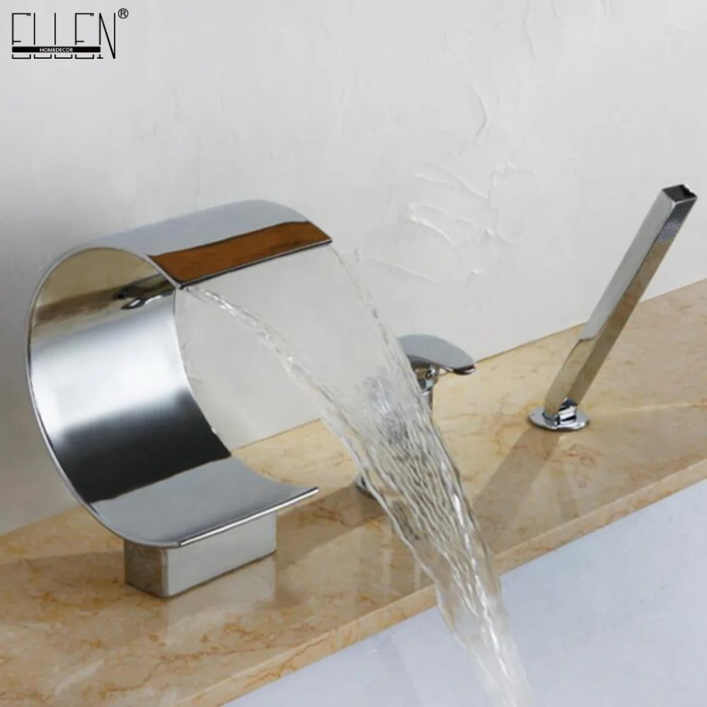 Bathtub Faucets 3 Hole Waterfall Deck Mounted Bath Faucet 3 Pieces Hot