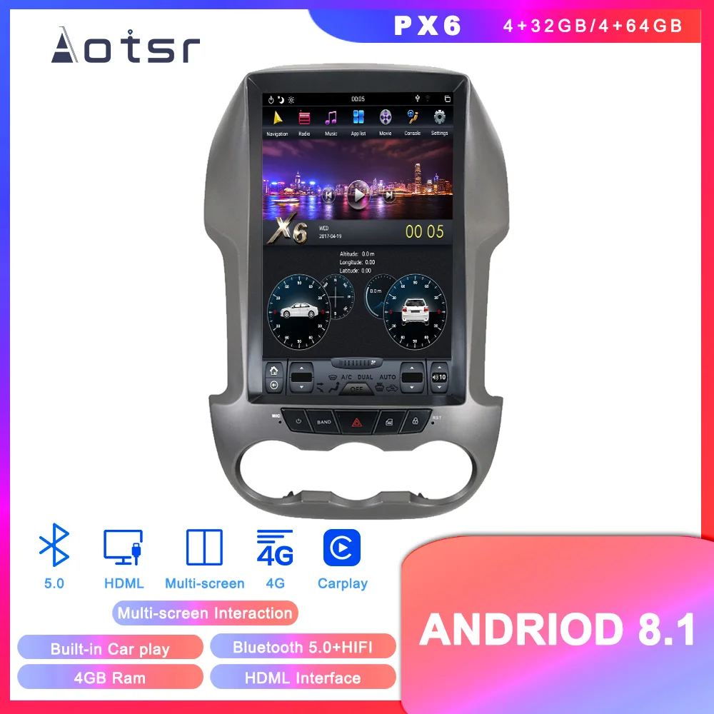 Clearance Android 8.1 4+64G Tesla style DVD multimedia player GPS navigation for Ford Ranger F250 2011+ Auto stereo radio player Head unit 2