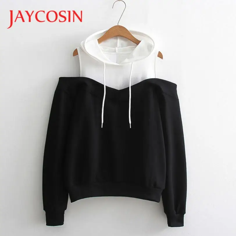 

JAYCOSIN Hoodies Women Sweatshirts Young Girls Sexy Off Shoulder Double Color Moletom Hoodie Sweatshirt de14