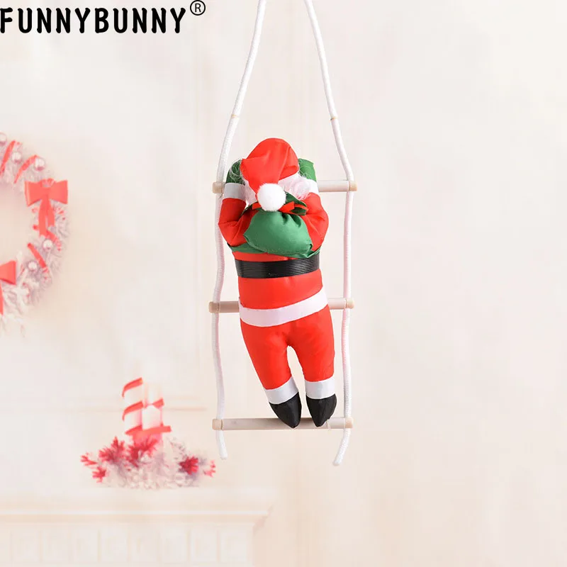 

FUNNYBUNNY Santa Claus Climbing on Rope Ladder for Christmas Tree Indoor Hanging Christmas Xmas Party Home Door Wall Decoration
