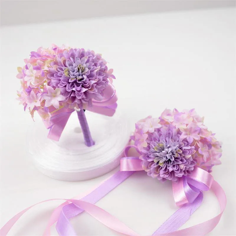 Pink And Purple Diy Wedding Bride Bouquet Wrist Corsage