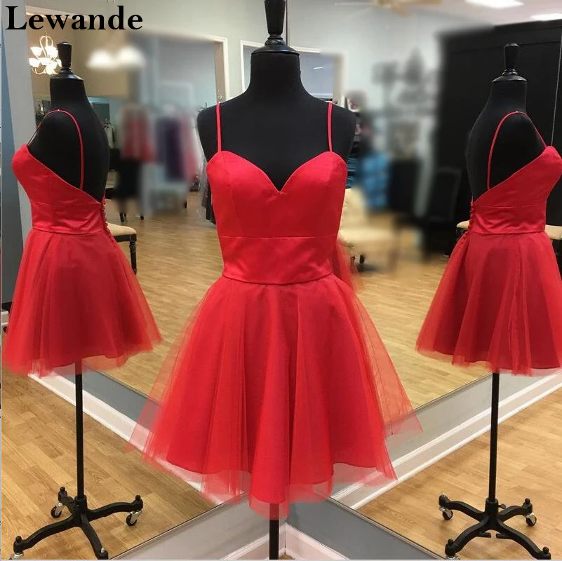 Simple Spaghetti Straps A-line Backless Red Homecoming Dress 2017
