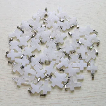 

Women Gift Wholesale 30pcs Lot Charms Natural White Quartz Stone Cross Beads Pendants For DIY Jewelry Making