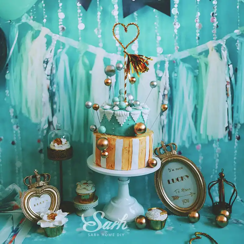 Ins Style Pink Mint Green Silver Gold Balloon Tassel Heart Cake