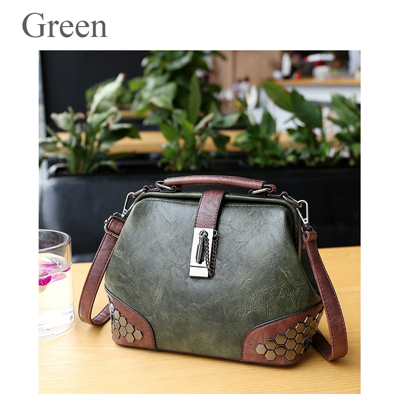 ZMQN сумки для женщин сумка на плечо Женская винтажная дешевая женская сумка женские маленькие сумки через плечо кожаная сумка с заклепками C229 - Цвет: Green