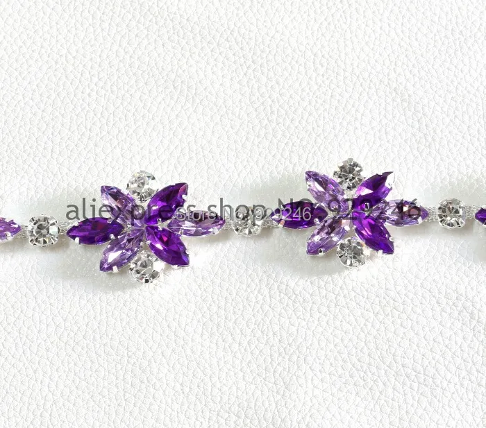 

free shipping 1 yard 2.9cm romantic purple violet plastic acrylic Rhinestone chain trims applique silver tone costume sewing