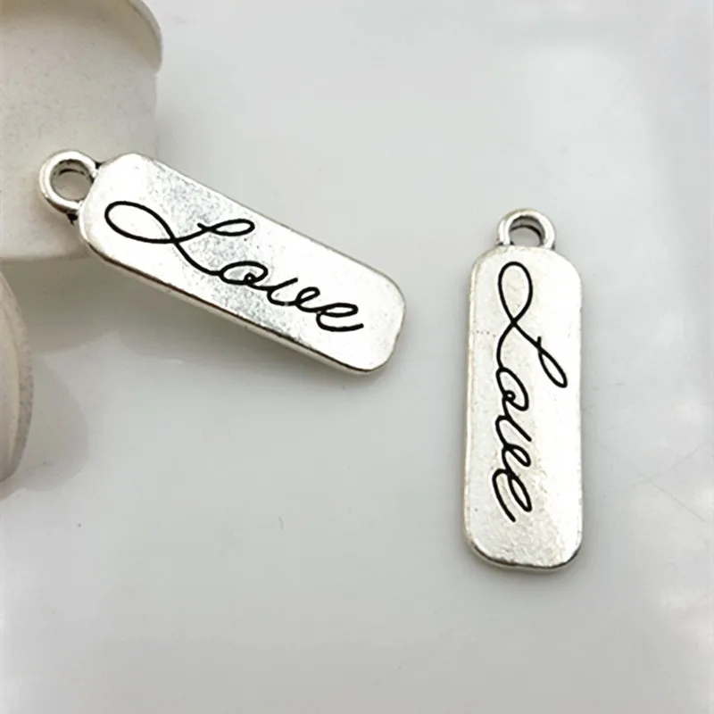 5pcs High Quality Antique Silver Charm Bracelet Rectangle Print Letters