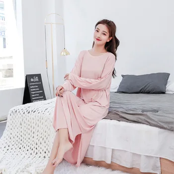 

Women's Long Sleeve Loose black Night Dress Soft Casual Comfortable Female Nightgowns Home Clothes 2020 Autumn Women Nightie