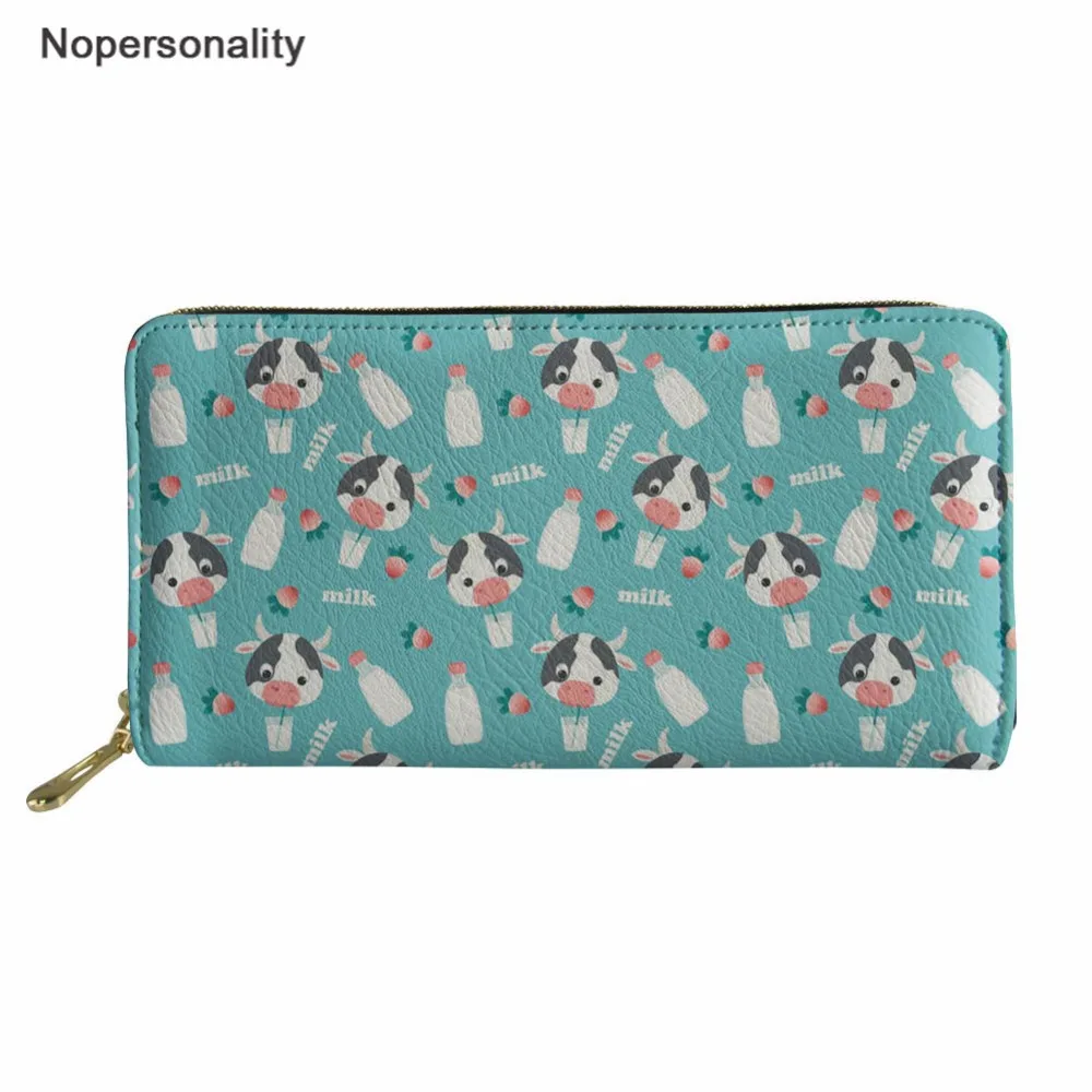 

Nopersonality Cute Cow Prints Women Leather Purse 3D Animal Long Clutch Wallets Zipper Ladies Credit Card Holder Money Bags