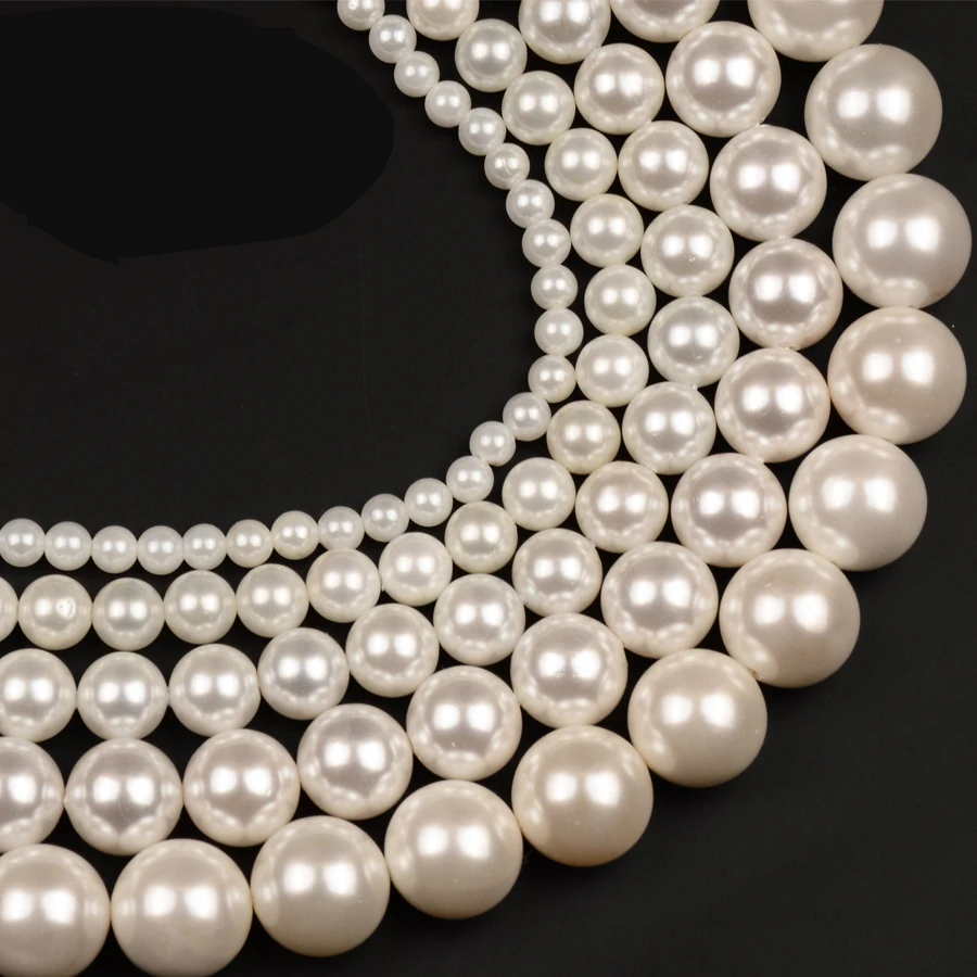 Wholesale White Shell Pearls Beads 4 6 8 10 12mm Round Loose Charms Spacer For Jewelry Making 15&quot/38cm DIY Bracelet Gifts | Украшения и