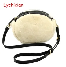 Fall winter hotsale real sheep fur hair+genuine leather women shoulder bag Luxury brand designer warm feminina ladies bag for ev
