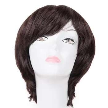 

Short Wig Fei-Show Synthetic Heat Resistant Fiber Black Dark Brown Blonde Wavy Hair Male Daytime Women Inclined Bangs Hairpiece