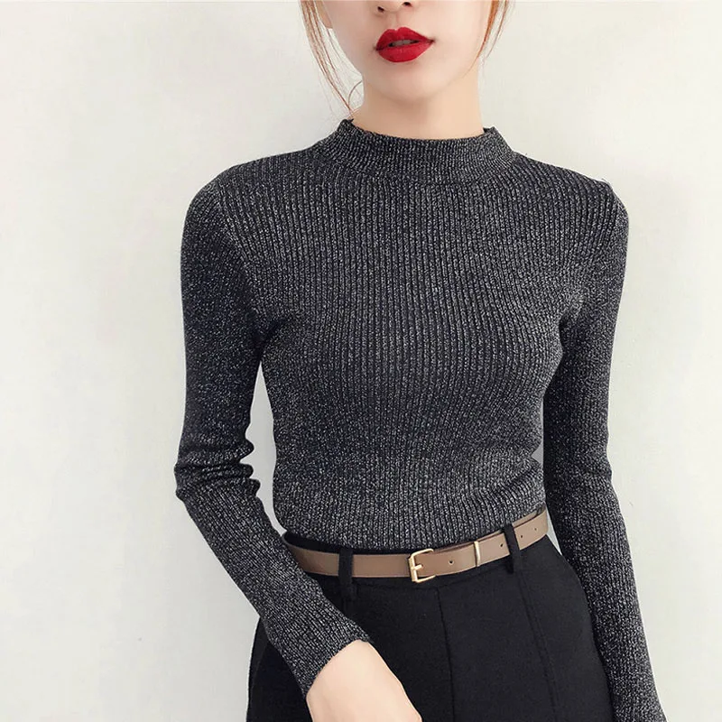 

Women's Winter Casual Lurex Ribbed Sweater 2018 Autumn Female Fashion Clothes Ladies Warm O-Neck Solid Knitted Pullover Jumpers